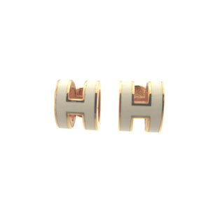 美品 エルメス ポップアッシュミニH メタル アイボリー ローズゴールド ピアス 0795【中古】HERMES