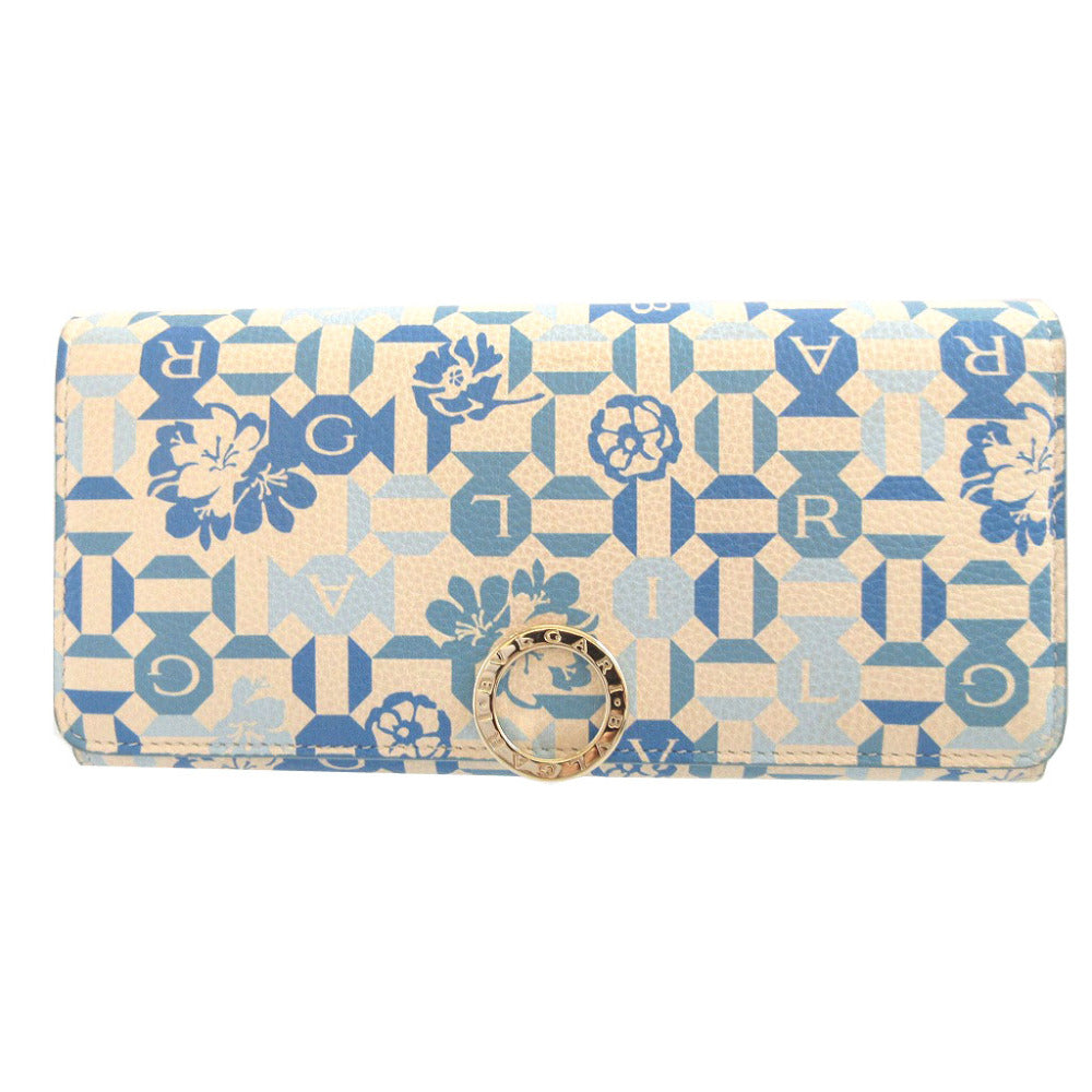 新品同様 ブルガリ ブルガリブルガリ レザー ホワイト 白 ブルー 青 2つ折り長財布 財布 0798【中古】BVLGARI