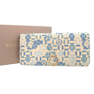 新品同様 ブルガリ ブルガリブルガリ レザー ホワイト 白 ブルー 青 2つ折り長財布 財布 0798【中古】BVLGARI