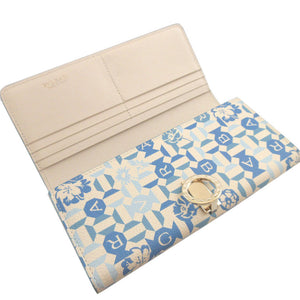 新品同様 ブルガリ ブルガリブルガリ レザー ホワイト 白 ブルー 青 2つ折り長財布 財布 0798【中古】BVLGARI