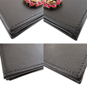 新品同様 グッチ GGマーモント ラインストーン 499783 レザー ブラック 黒 コンパクトウォレット 2つ折り財布 財布 0802【中古】GUCCI