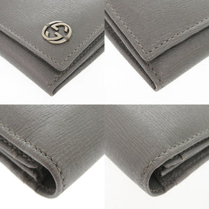 美品 グッチ インターロッキングG 256348 レザー グレー 長財布 0803【中古】GUCCI メンズ