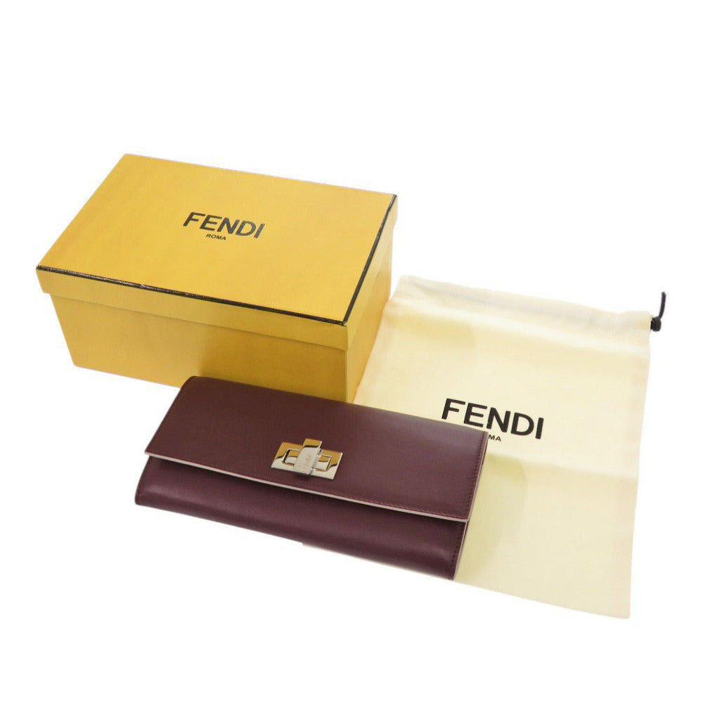 未使用 フェンディ ピーカブー 8M0377 レザー ボルドー 長財布 赤 0804【中古】FENDI