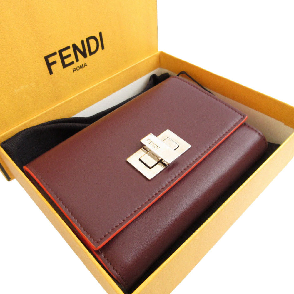 新品同様 フェンディ ピーカブー 8M0359 レザー ボルドー Wホック財布 財布 0805【中古】FENDI