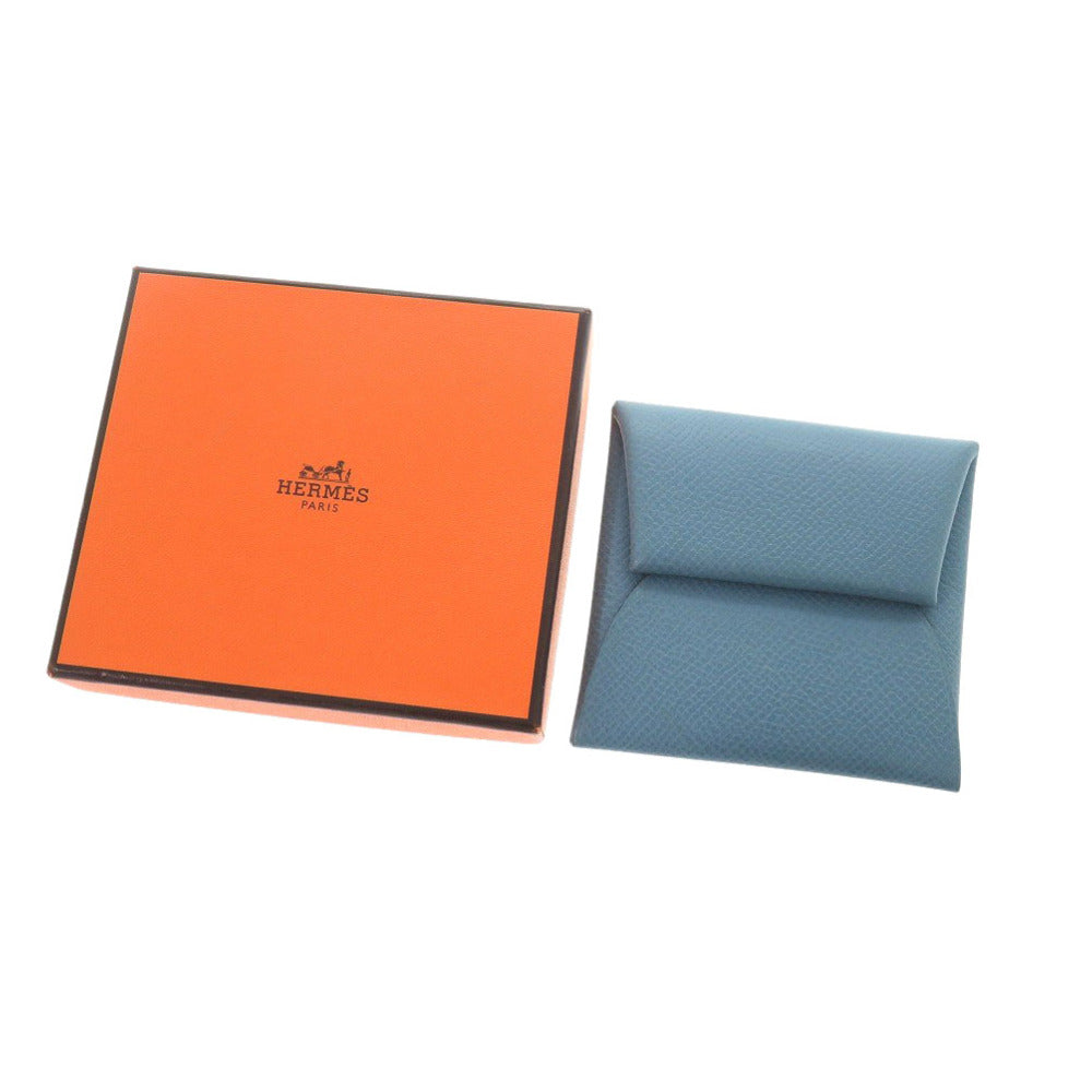 美品 エルメス バスティア ヴォーエプソン ブルージーン □L刻印(2008年製) コインケース 青 0809【中古】HERMES