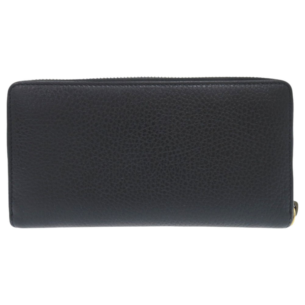 美品 グッチ GGマーモント リボン 524291 レザー ブラック ラウンドファスナー 長財布 0811【中古】GUCCI