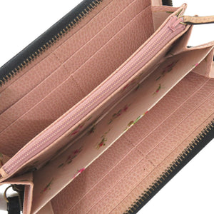 美品 グッチ GGマーモント リボン 524291 レザー ブラック ラウンドファスナー 長財布 0811【中古】GUCCI