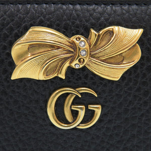 美品 グッチ GGマーモント リボン 524291 レザー ブラック ラウンドファスナー 長財布 0811【中古】GUCCI