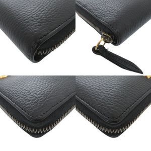 美品 グッチ GGマーモント リボン 524291 レザー ブラック ラウンドファスナー 長財布 0811【中古】GUCCI