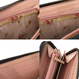 美品 グッチ GGマーモント リボン 524291 レザー ブラック ラウンドファスナー 長財布 0811【中古】GUCCI