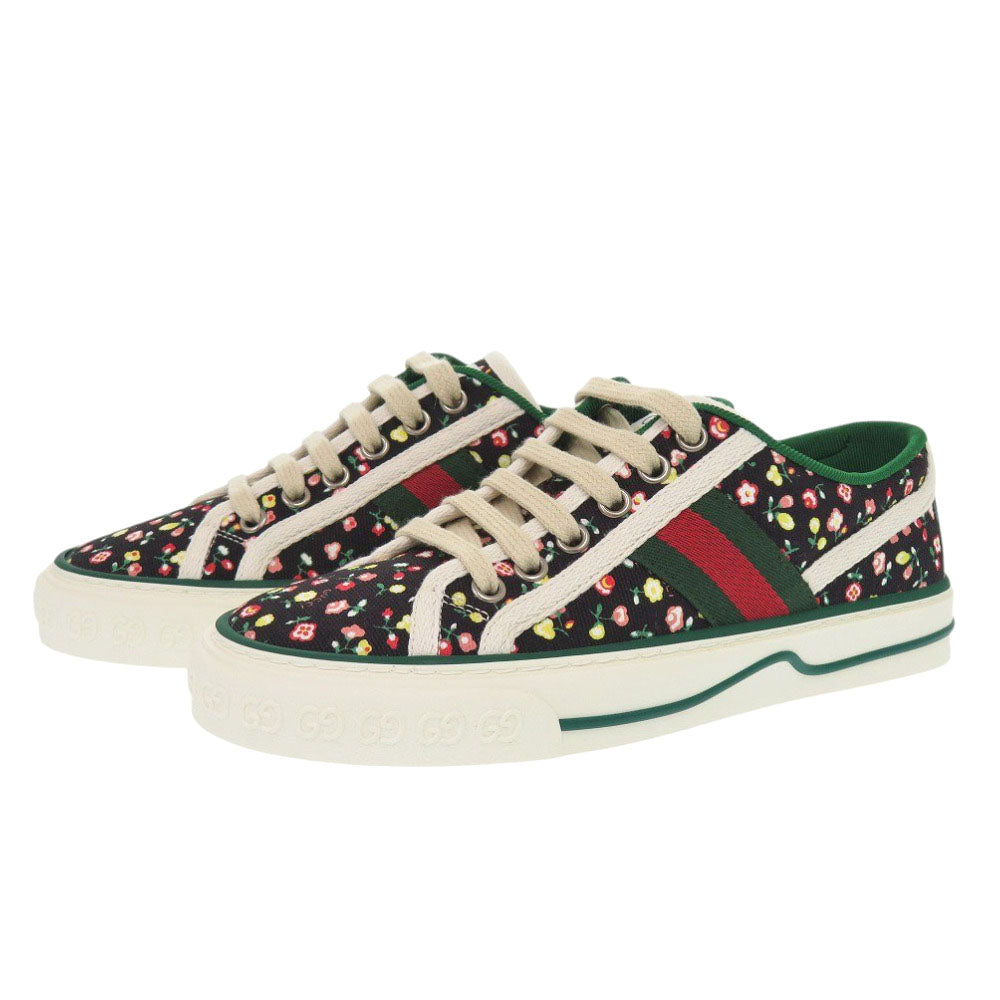 未使用 グッチ LIBERTY コラボ テニス1977 リバティ 花柄 606110 キャンバス ブラック スニーカー 黒 0814【中古】GUCCI