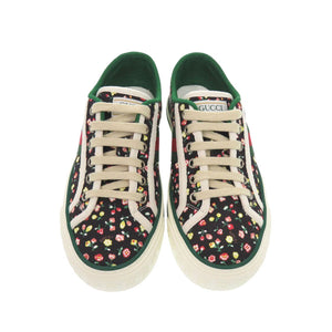 未使用 グッチ LIBERTY コラボ テニス1977 リバティ 花柄 606110 キャンバス ブラック スニーカー 黒 0814【中古】GUCCI