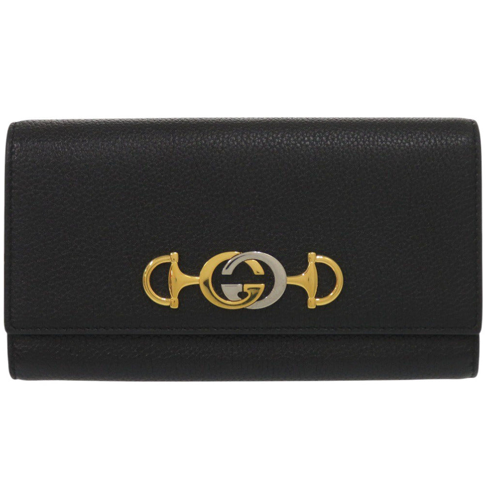 新品同様 グッチ ズゥミ 573612 カーフレザー ブラック 長財布 黒 0849【中古】GUCCI