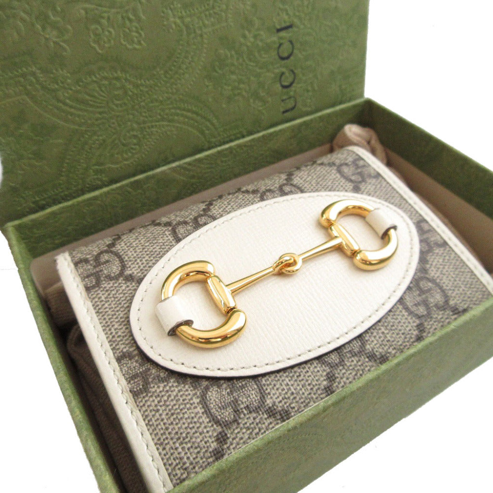 美品 グッチ 621887 ホースビット GGスプリーム レザー ベージュ コンパクトウォレット 2つ折り財布 財布 0855【中古】GUCCI