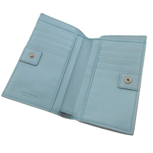 新品同様 ボッテガヴェネタ フラワー レザー ブルー 青 2つ折り財布 財布 0857【中古】BOTTEGA VENETA