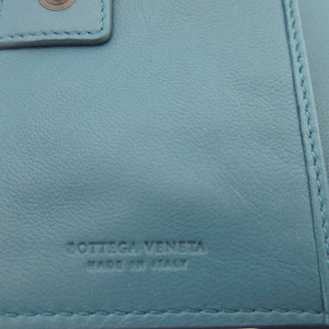 新品同様 ボッテガヴェネタ フラワー レザー ブルー 青 2つ折り財布 財布 0857【中古】BOTTEGA VENETA