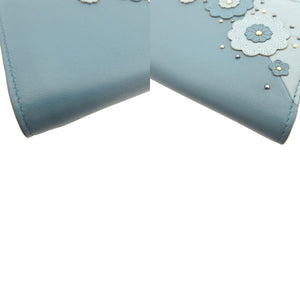 新品同様 ボッテガヴェネタ フラワー レザー ブルー 青 2つ折り財布 財布 0857【中古】BOTTEGA VENETA