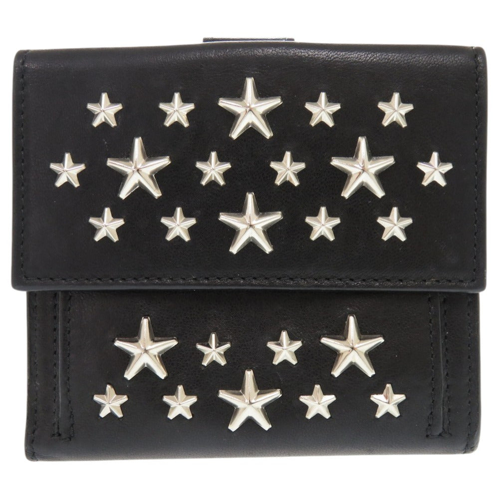 美品 ジミーチュウ フリーダ スタースタッズ レザー スタッズ ブラック 二つ折り財布 0858【中古】JIMMY CHOO