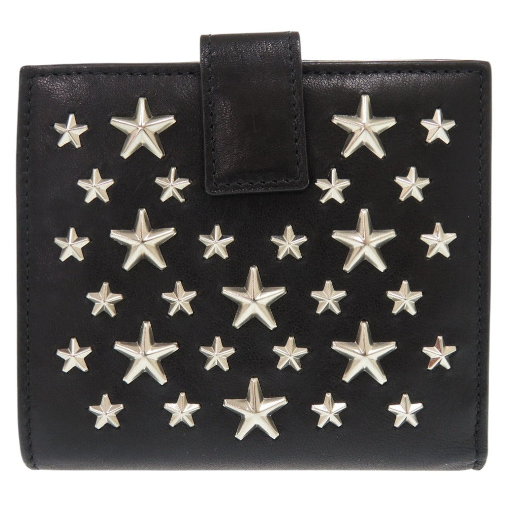 美品 ジミーチュウ フリーダ スタースタッズ レザー スタッズ ブラック 二つ折り財布 0858【中古】JIMMY CHOO