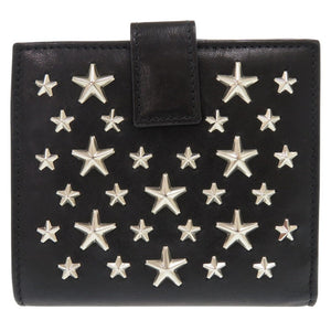 美品 ジミーチュウ フリーダ スタースタッズ レザー スタッズ ブラック 二つ折り財布 0858【中古】JIMMY CHOO