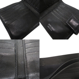 美品 ジミーチュウ フリーダ スタースタッズ レザー スタッズ ブラック 二つ折り財布 0858【中古】JIMMY CHOO