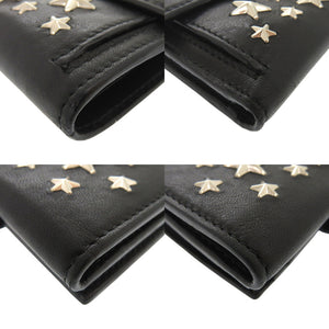 美品 ジミーチュウ フリーダ スタースタッズ レザー スタッズ ブラック 二つ折り財布 0858【中古】JIMMY CHOO