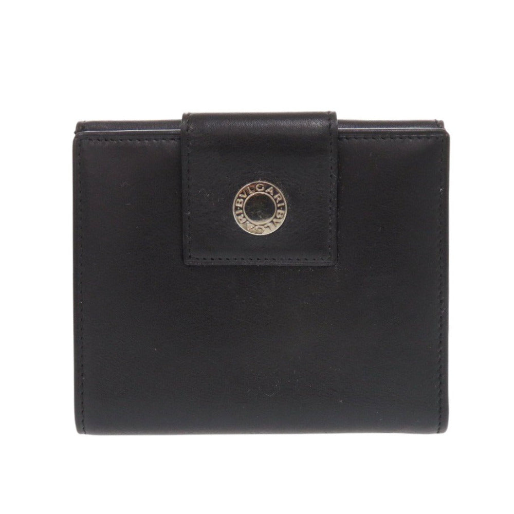 美品 ブルガリ レザー ブラック 二つ折り財布 黒 0859【中古】BVLGARI