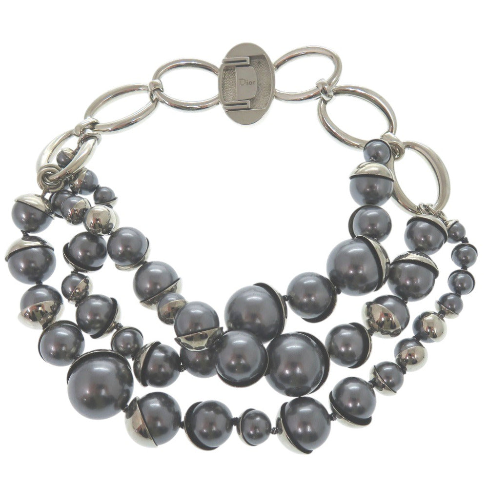 美品 ディオール フェイクパール ネックレス シルバーチョーカー 0989【中古】Dior