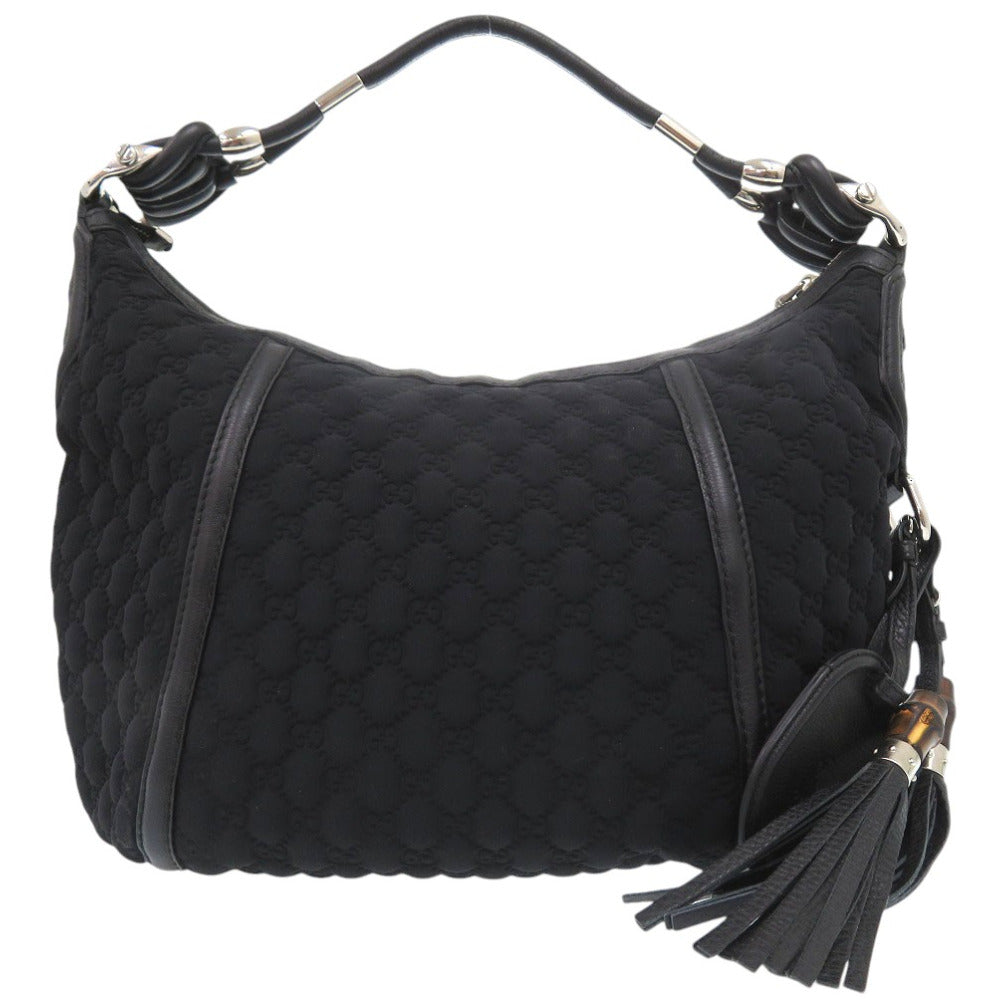 美品 グッチ GGロゴ フリンジ バンブー ワンショルダーバッグ ホースビット ホーボーバッグ ナイロン レザー ブラック 1019【中古】GUCCI