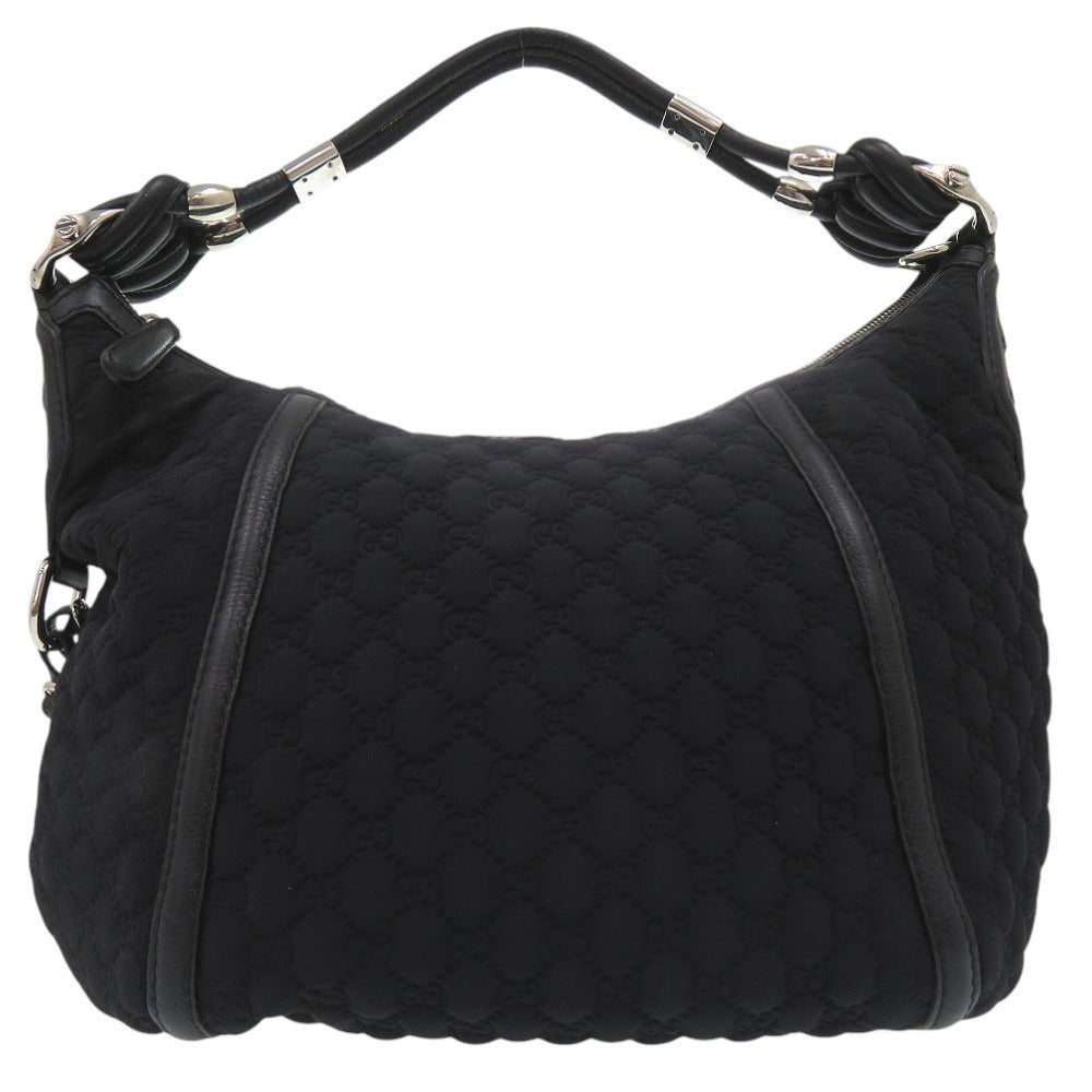 美品 グッチ GGロゴ フリンジ バンブー ワンショルダーバッグ ホースビット ホーボーバッグ ナイロン レザー ブラック 1019【中古】GUCCI