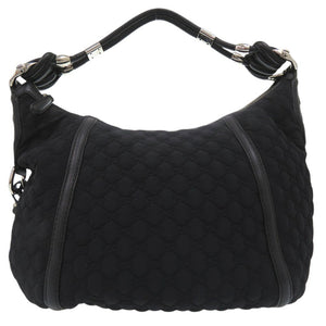 美品 グッチ GGロゴ フリンジ バンブー ワンショルダーバッグ ホースビット ホーボーバッグ ナイロン レザー ブラック 1019【中古】GUCCI