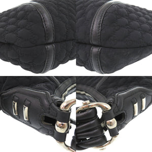 美品 グッチ GGロゴ フリンジ バンブー ワンショルダーバッグ ホースビット ホーボーバッグ ナイロン レザー ブラック 1019【中古】GUCCI