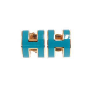 美品 エルメス ポップアッシュ ポップH メタル ブルー ピアス 1022【中古】HERMES