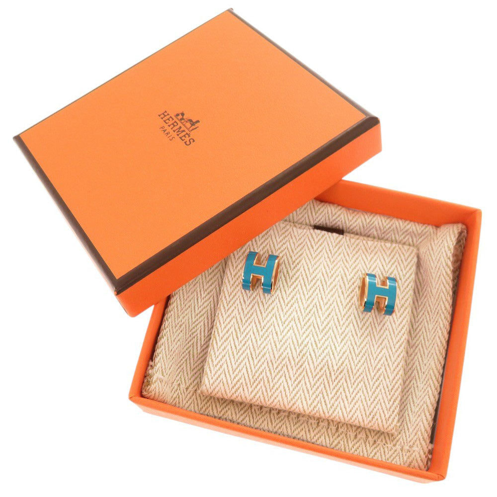 美品 エルメス ポップアッシュ ポップH メタル ブルー ピアス 1022【中古】HERMES