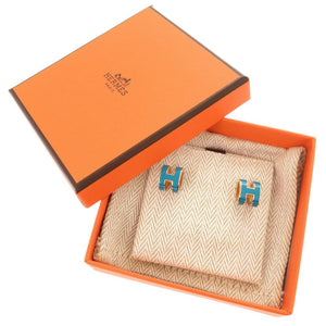 美品 エルメス ポップアッシュ ポップH メタル ブルー ピアス 1022【中古】HERMES