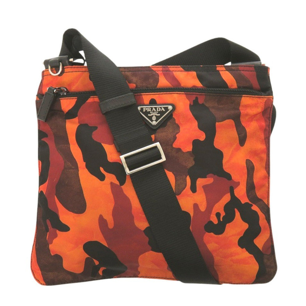 美品 プラダ 迷彩 カモフラージュ サコッシュ ナイロン/テスート オレンジ ショルダーバッグ 1038【中古】PRADA