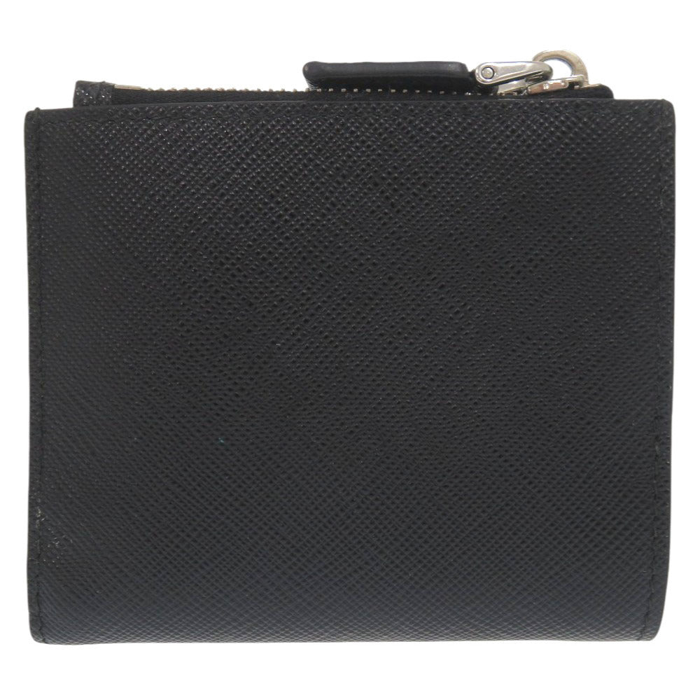 美品 プラダ トライアングルロゴ 2ML049 サフィアーノレザー ブラック 二つ折り財布 1053【中古】PRADA