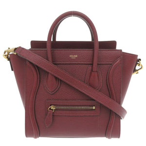 新品同様 セリーヌ ラゲージ ナノショッパー レザー バーガンディ 2WAY ハンドバッグ ショルダーバッグ 1066【中古】CELINE