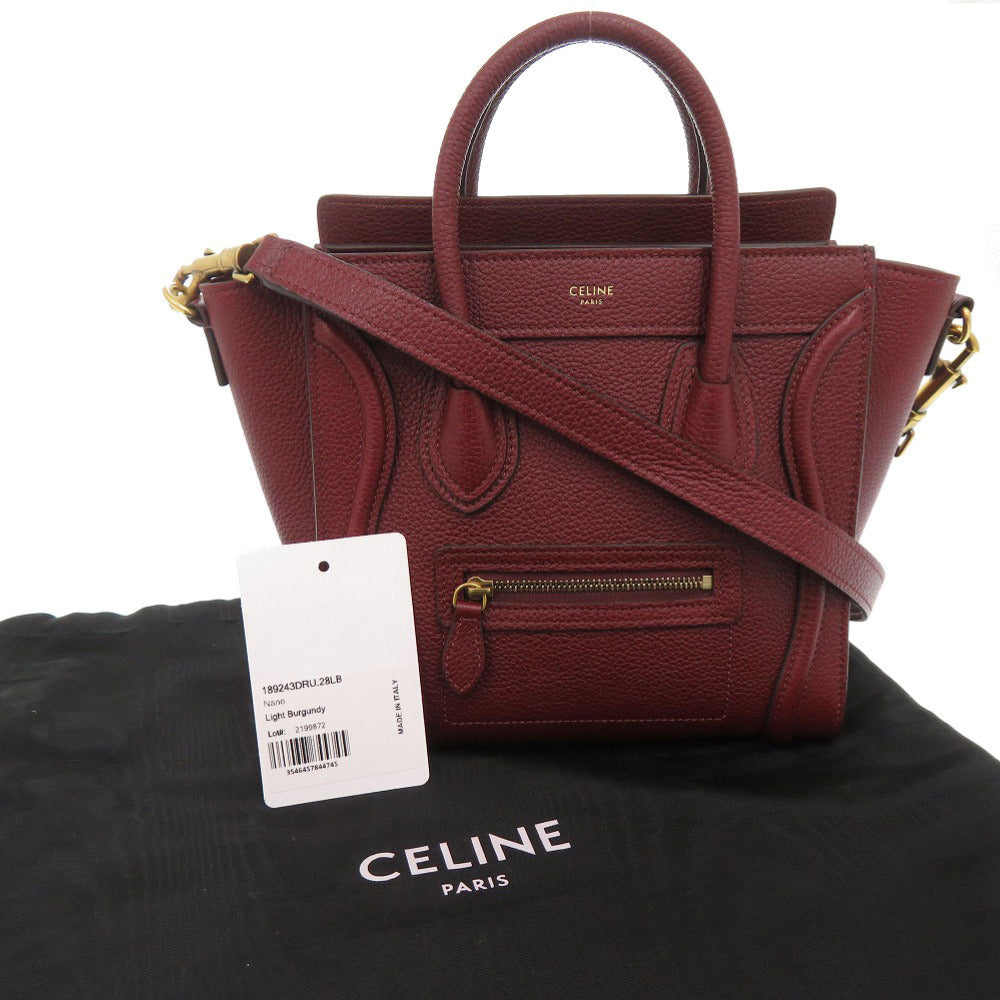 新品同様 セリーヌ ラゲージ ナノショッパー レザー バーガンディ 2WAY ハンドバッグ ショルダーバッグ 1066【中古】CELINE