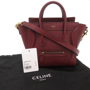 新品同様 セリーヌ ラゲージ ナノショッパー レザー バーガンディ 2WAY ハンドバッグ ショルダーバッグ 1066【中古】CELINE