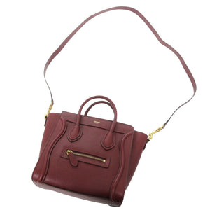 新品同様 セリーヌ ラゲージ ナノショッパー レザー バーガンディ 2WAY ハンドバッグ ショルダーバッグ 1066【中古】CELINE