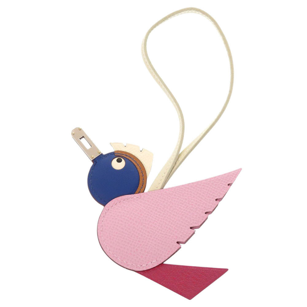 未使用品 エルメス バーディ ヴォーエプソン シェーブル スイフト モーヴシルベストル フランボワーズ ブルーフランス W刻印(2024年製) シルバー金具 バッグチャーム 1069【中古】HERMES