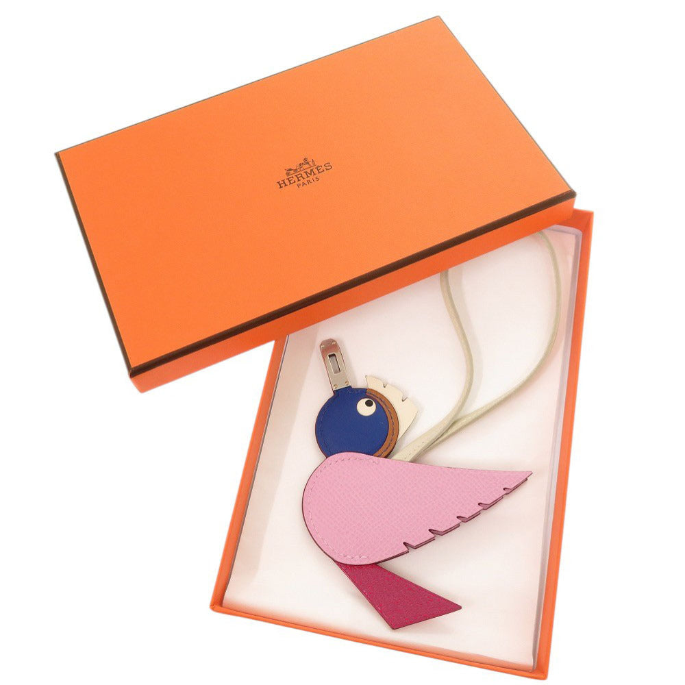 未使用品 エルメス バーディ ヴォーエプソン シェーブル スイフト モーヴシルベストル フランボワーズ ブルーフランス W刻印(2024年製) シルバー金具 バッグチャーム 1069【中古】HERMES