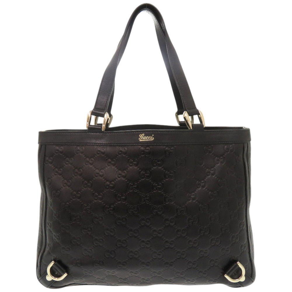 美品 グッチ グッチシマ アビー 170004 レザー ブラック ハンドバッグ トートバッグ 黒 1077【中古】GUCCI