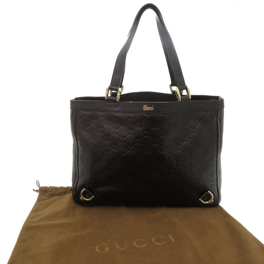 美品 グッチ グッチシマ アビー 170004 レザー ブラック ハンドバッグ トートバッグ 黒 1077【中古】GUCCI