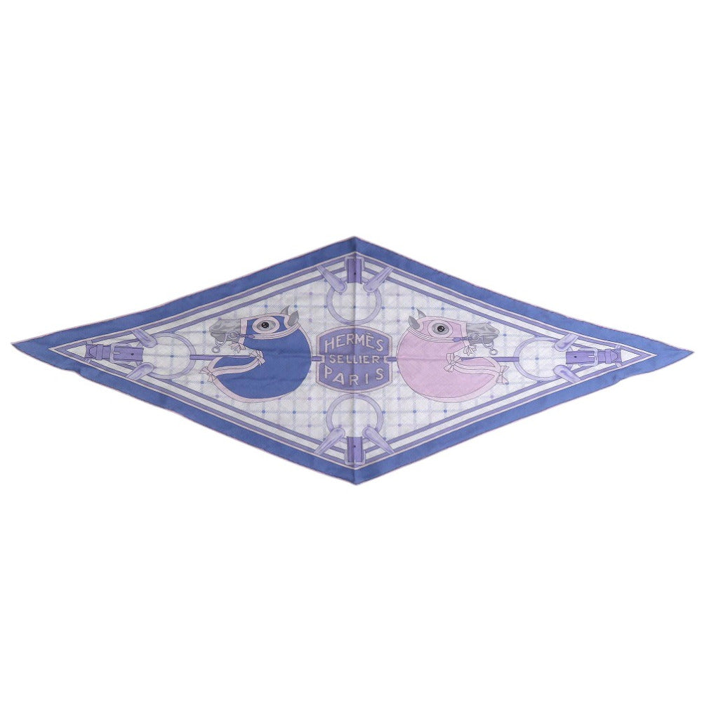 新品同様 エルメス ロザンジュMM スカーフ ホースモチーフ JPタグ付 タッターソール カシミヤ シルク ブルー 1081【中古】HERMES