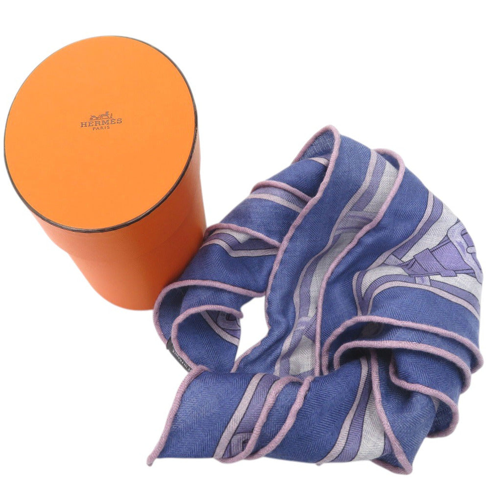 新品同様 エルメス ロザンジュMM スカーフ ホースモチーフ JPタグ付 タッターソール カシミヤ シルク ブルー 1081【中古】HERMES