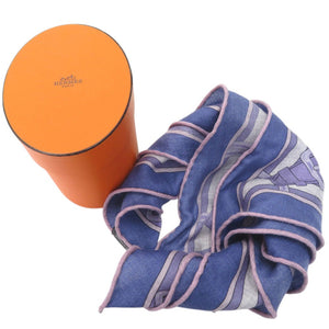 新品同様 エルメス ロザンジュMM スカーフ ホースモチーフ JPタグ付 タッターソール カシミヤ シルク ブルー 1081【中古】HERMES