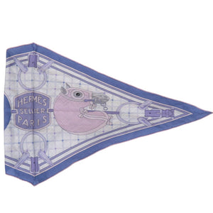 新品同様 エルメス ロザンジュMM スカーフ ホースモチーフ JPタグ付 タッターソール カシミヤ シルク ブルー 1081【中古】HERMES