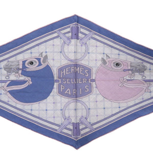 新品同様 エルメス ロザンジュMM スカーフ ホースモチーフ JPタグ付 タッターソール カシミヤ シルク ブルー 1081【中古】HERMES